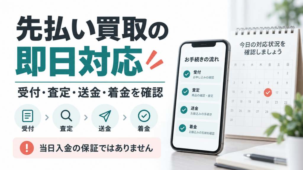 先払い買取の即日対応を比較｜受付・査定・送金・着金の確認事項